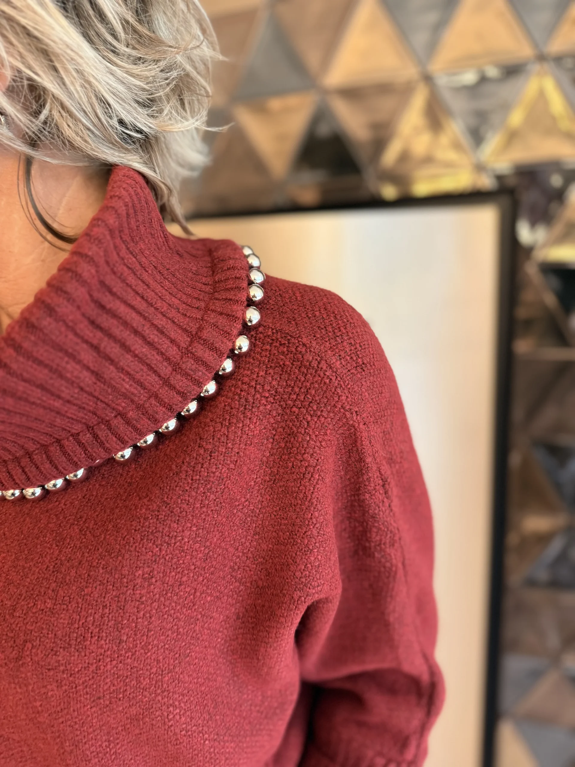 Trui Zilver Parel | Bordeaux - Afbeelding 2