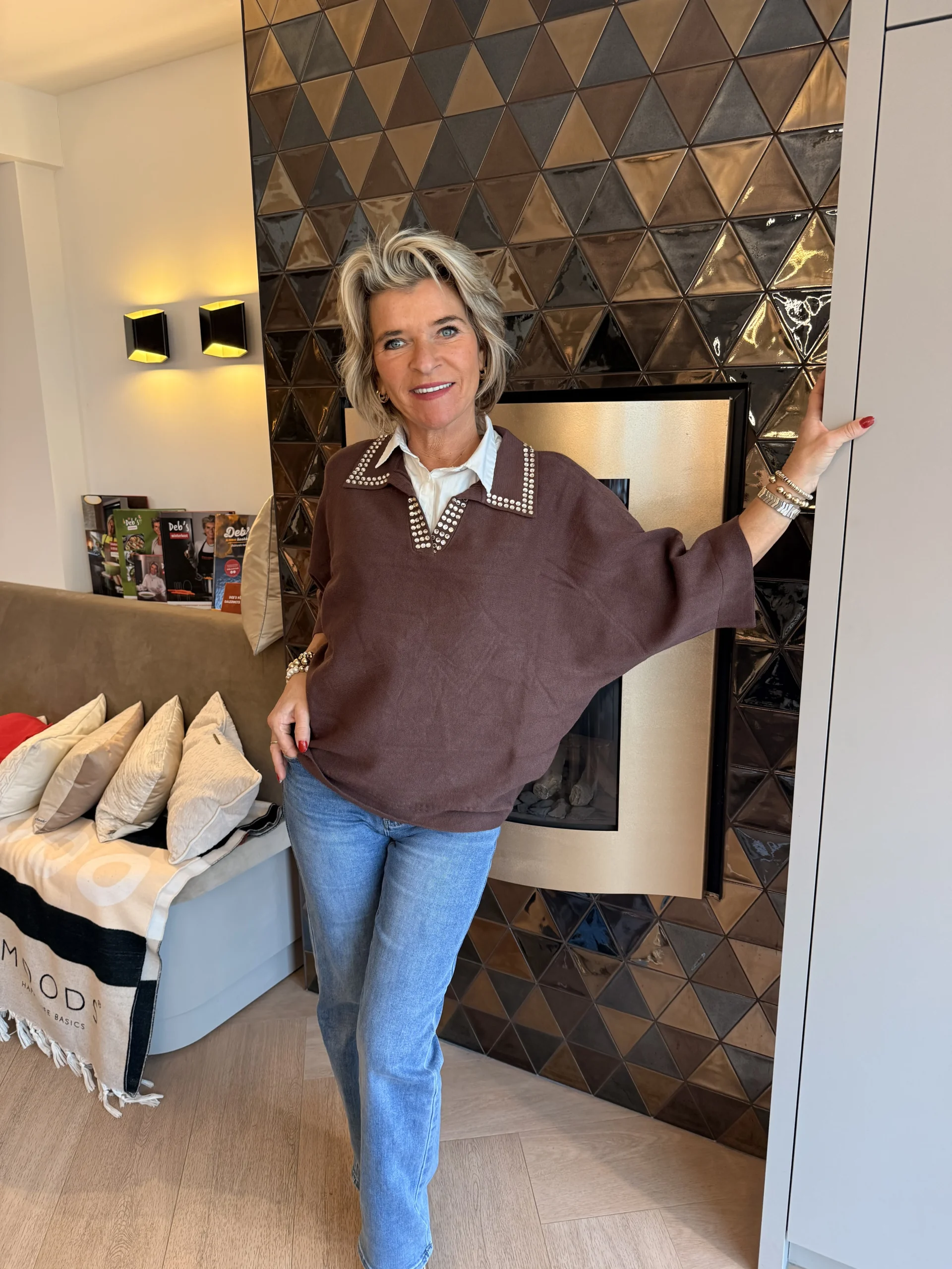 Trui Glitter Studs | Bruin