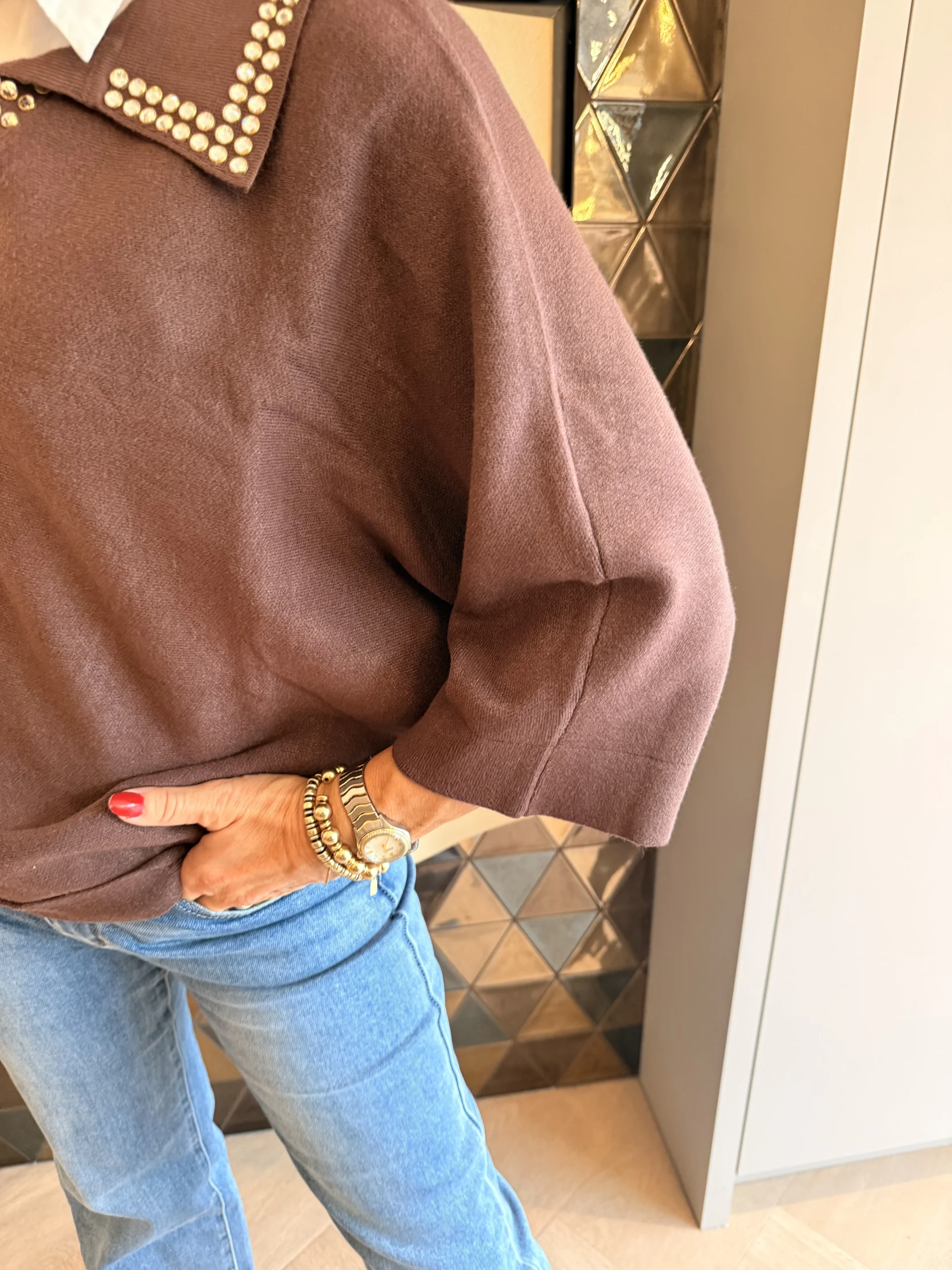 Trui Glitter Studs | Bruin - Afbeelding 3