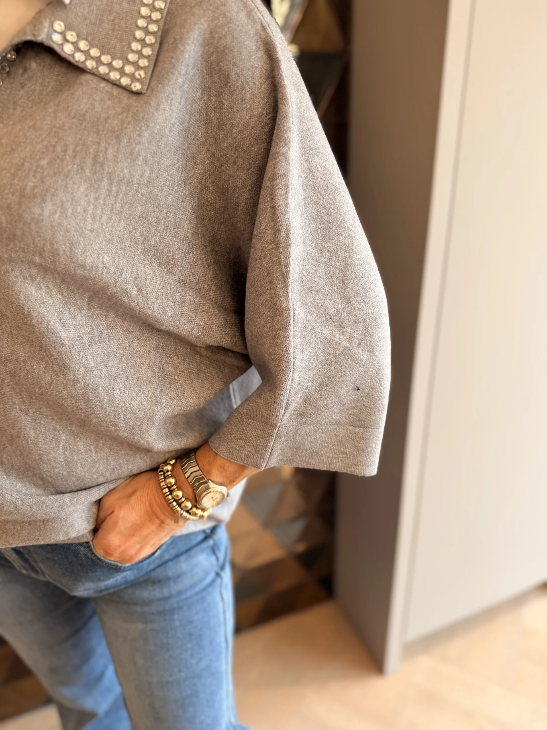 Trui Glitter Studs | Grijs - Afbeelding 3