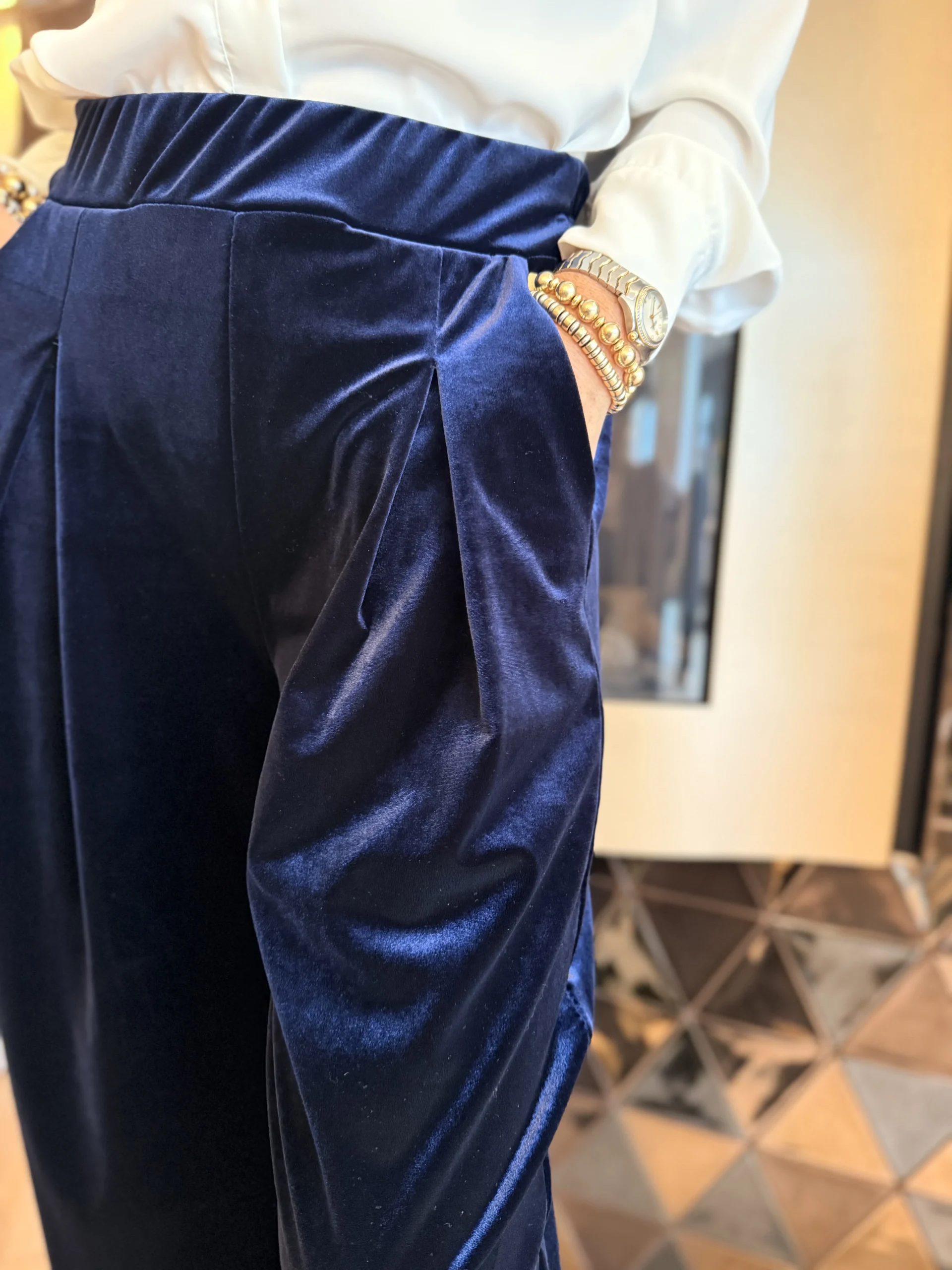 Broek Velours | Navy - Afbeelding 2