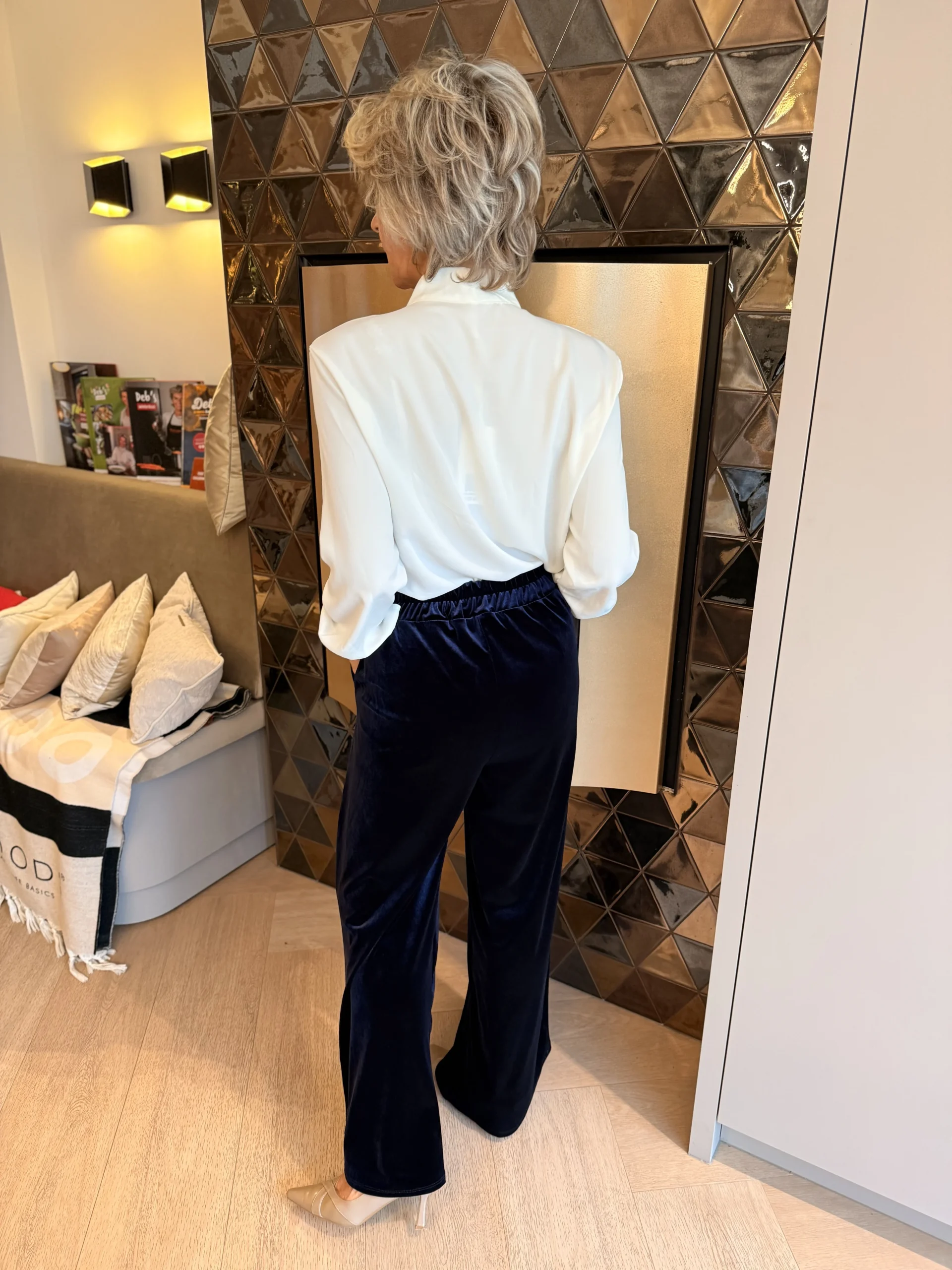 Broek Velours | Navy - Afbeelding 3