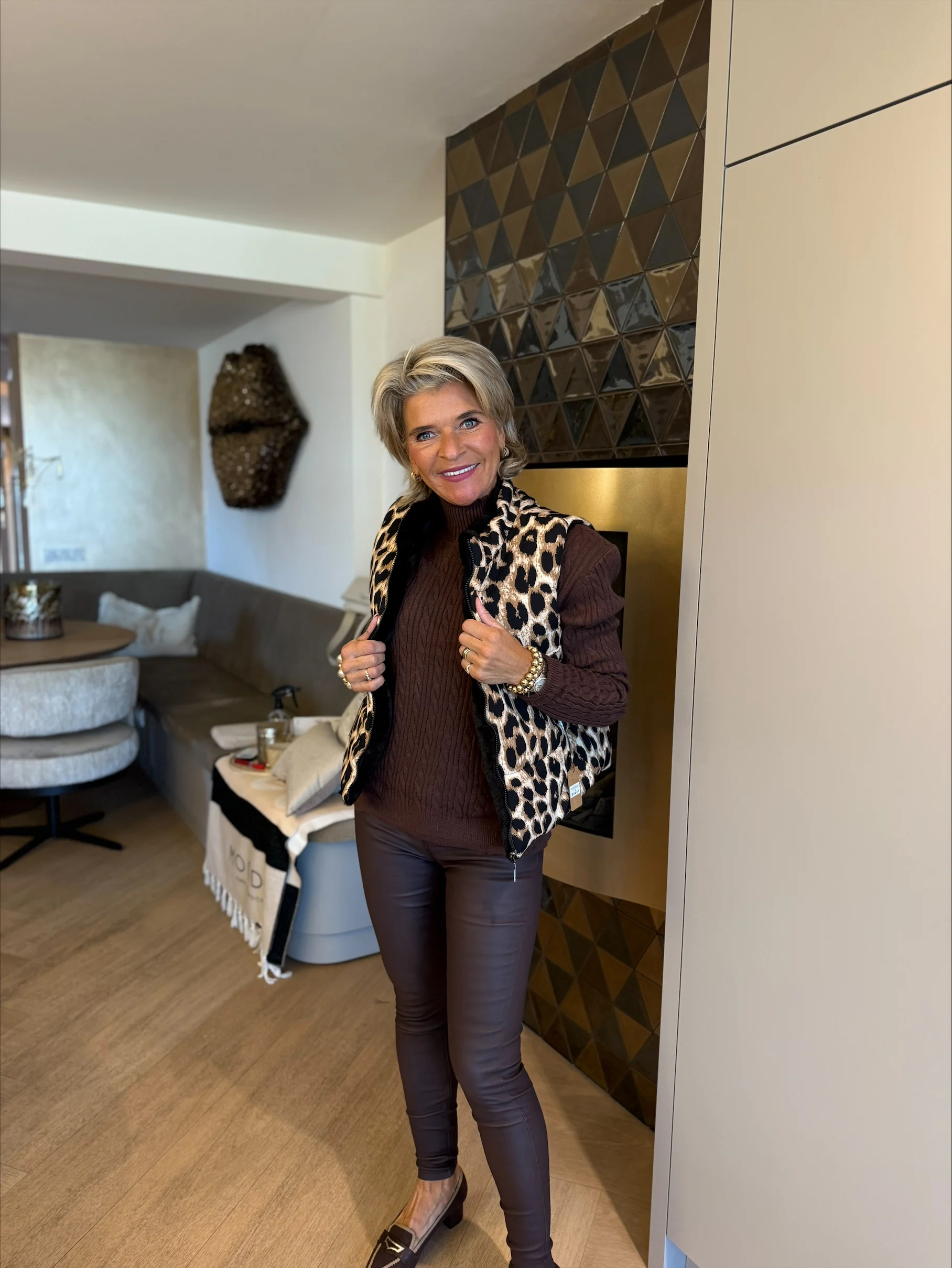 Bodywarmer Teddy | Leopard | Zwart