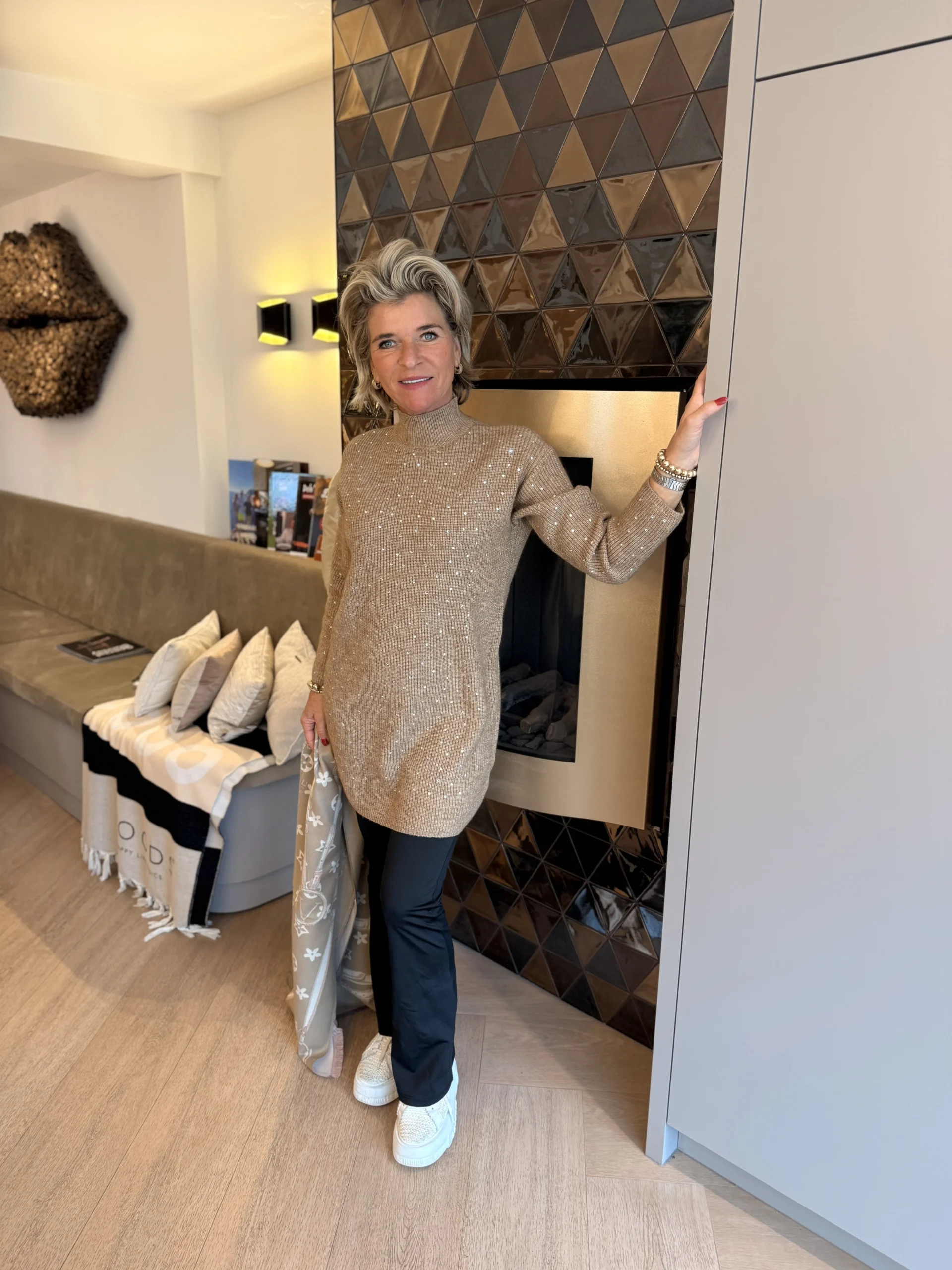 Trui-Jurk Glitter Rita | Taupe