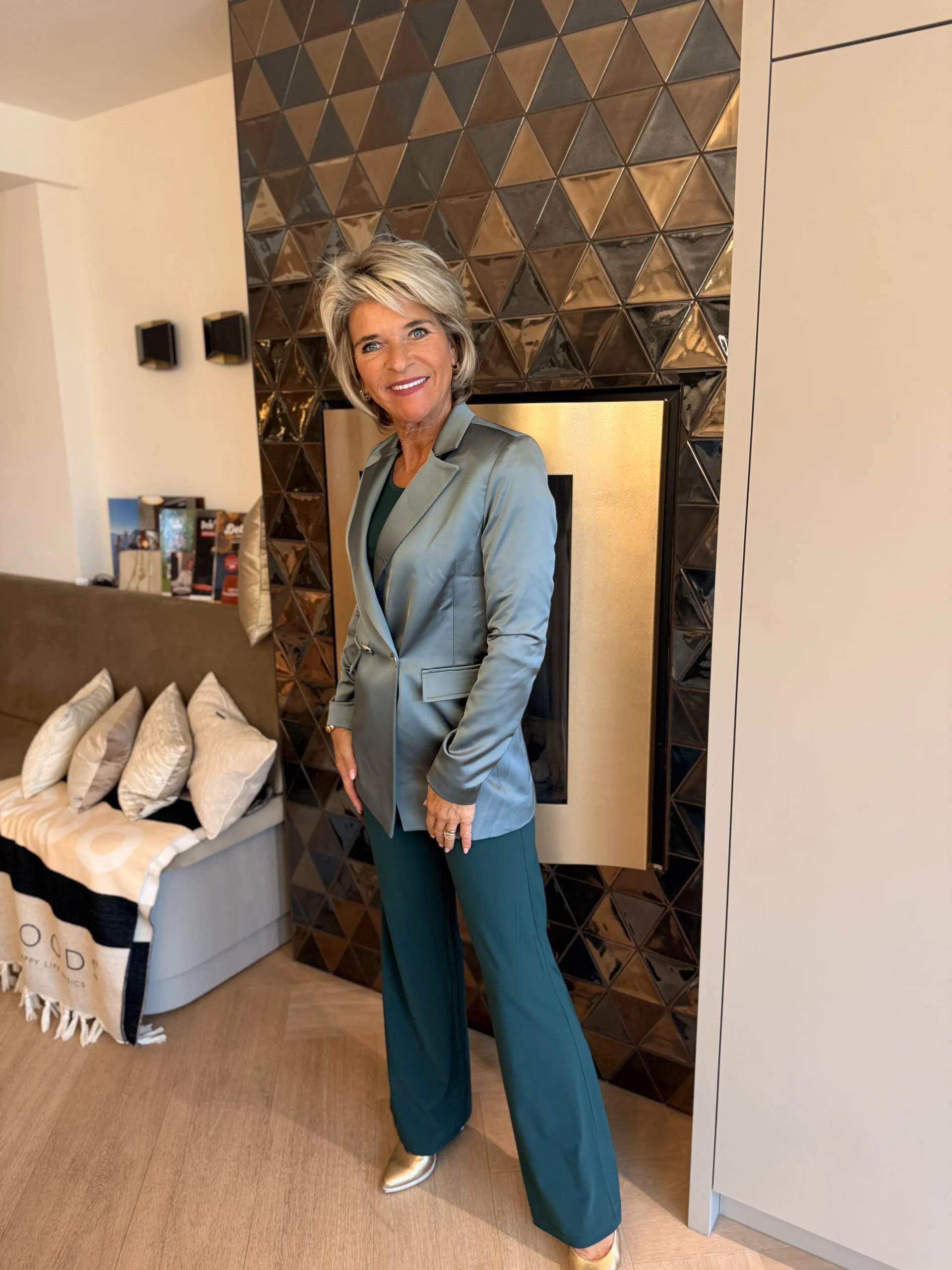 Blazer Lang Satijn | Teal - Afbeelding 2