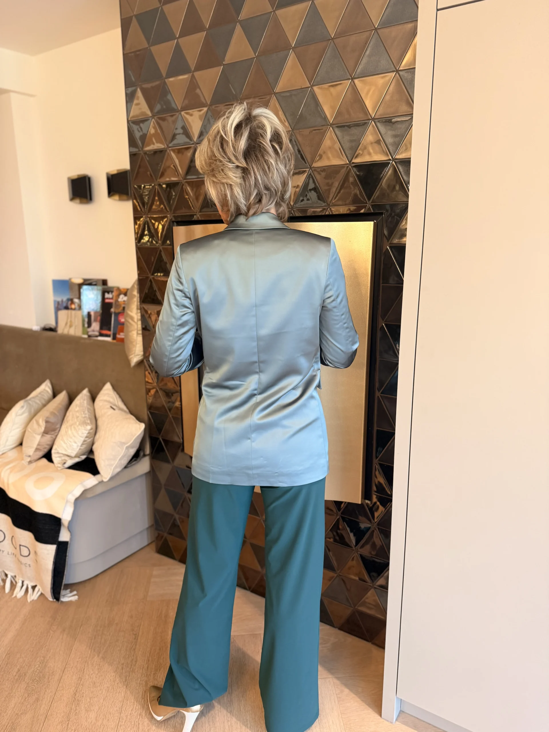 Blazer Lang Satijn | Teal - Afbeelding 3