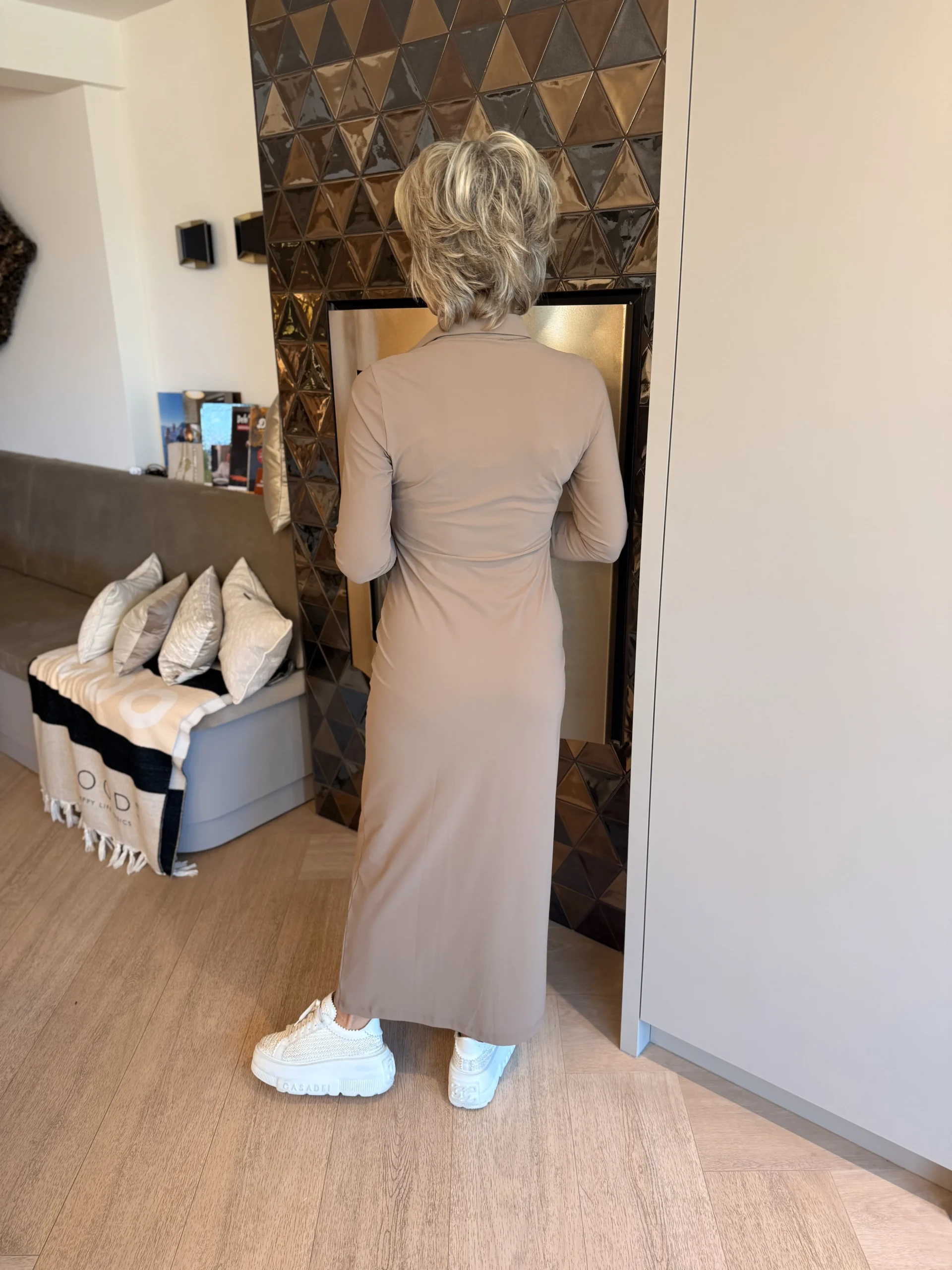 Jurk Lang | Venezie | Cappuccino - Afbeelding 3