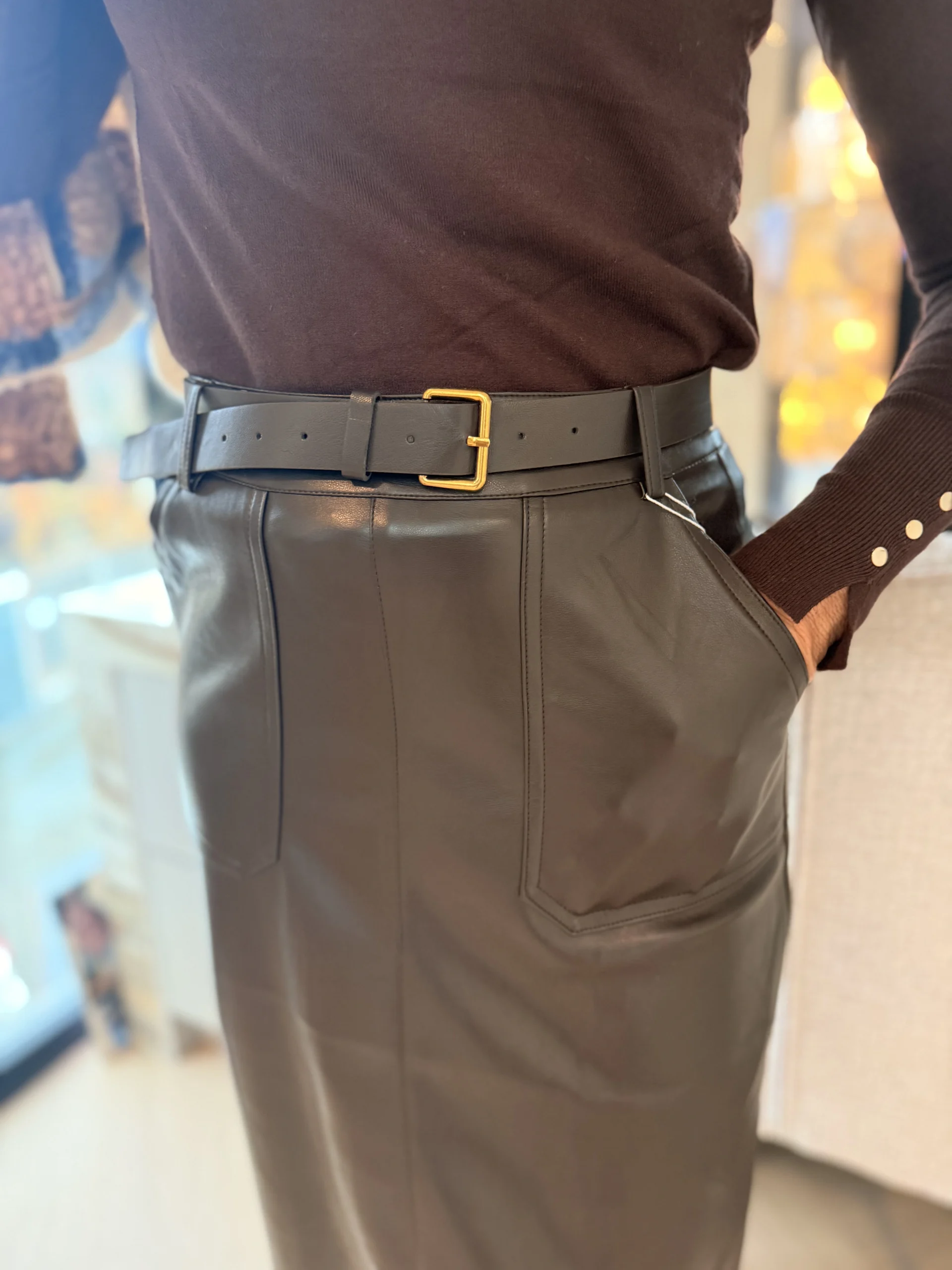 Leatherlook Rok Dorien | Coffee - Afbeelding 3