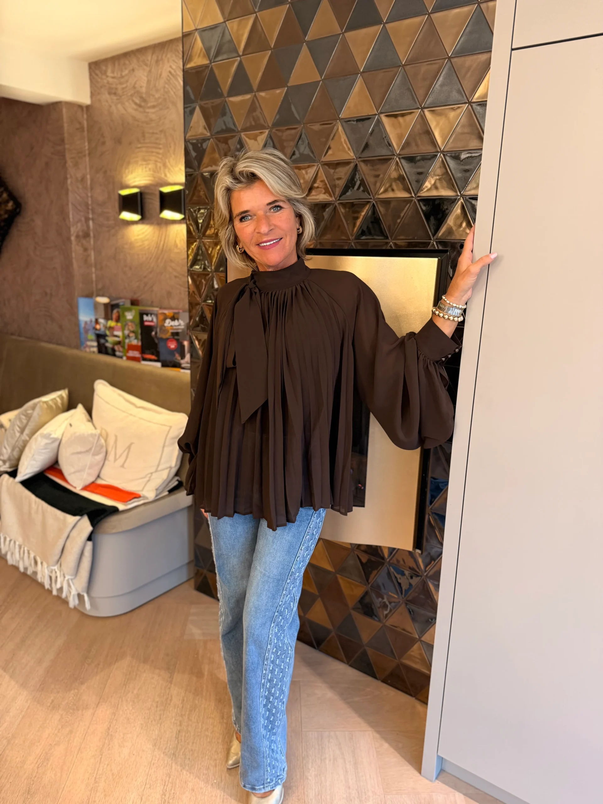 Blouse Plissé | Bruin