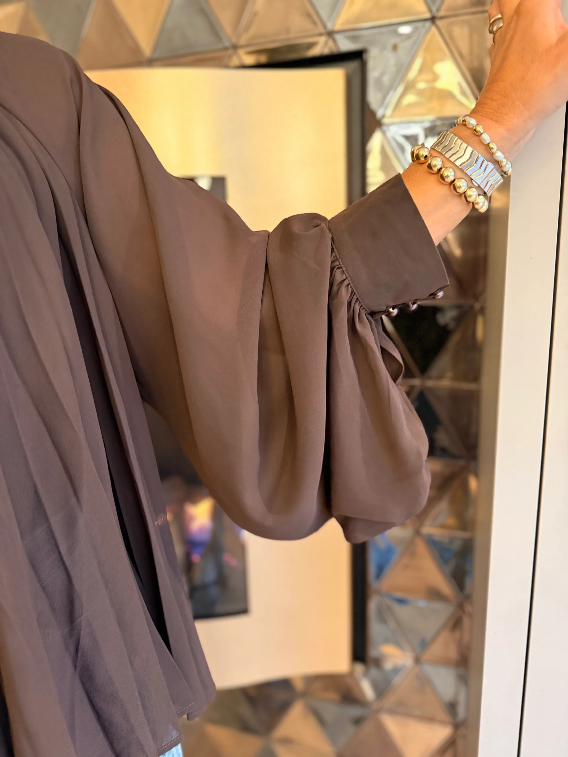 Blouse Plissé | Bruin - Afbeelding 2