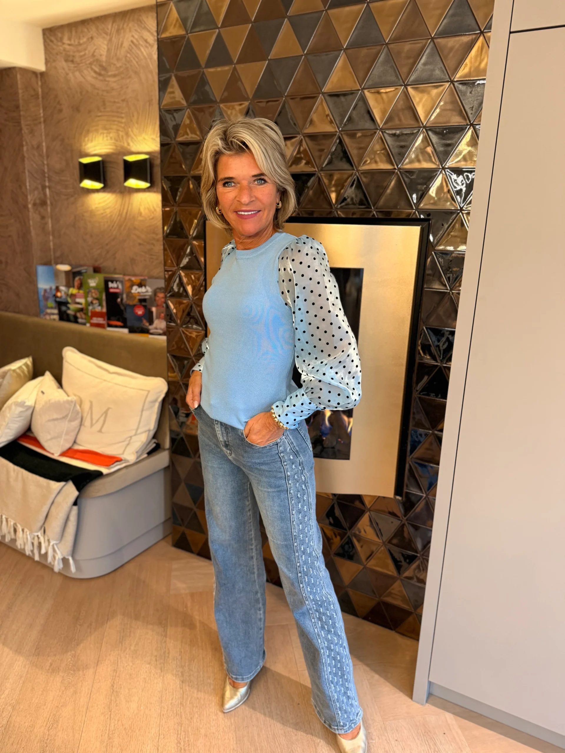 Trui Stip | Lichtblauw