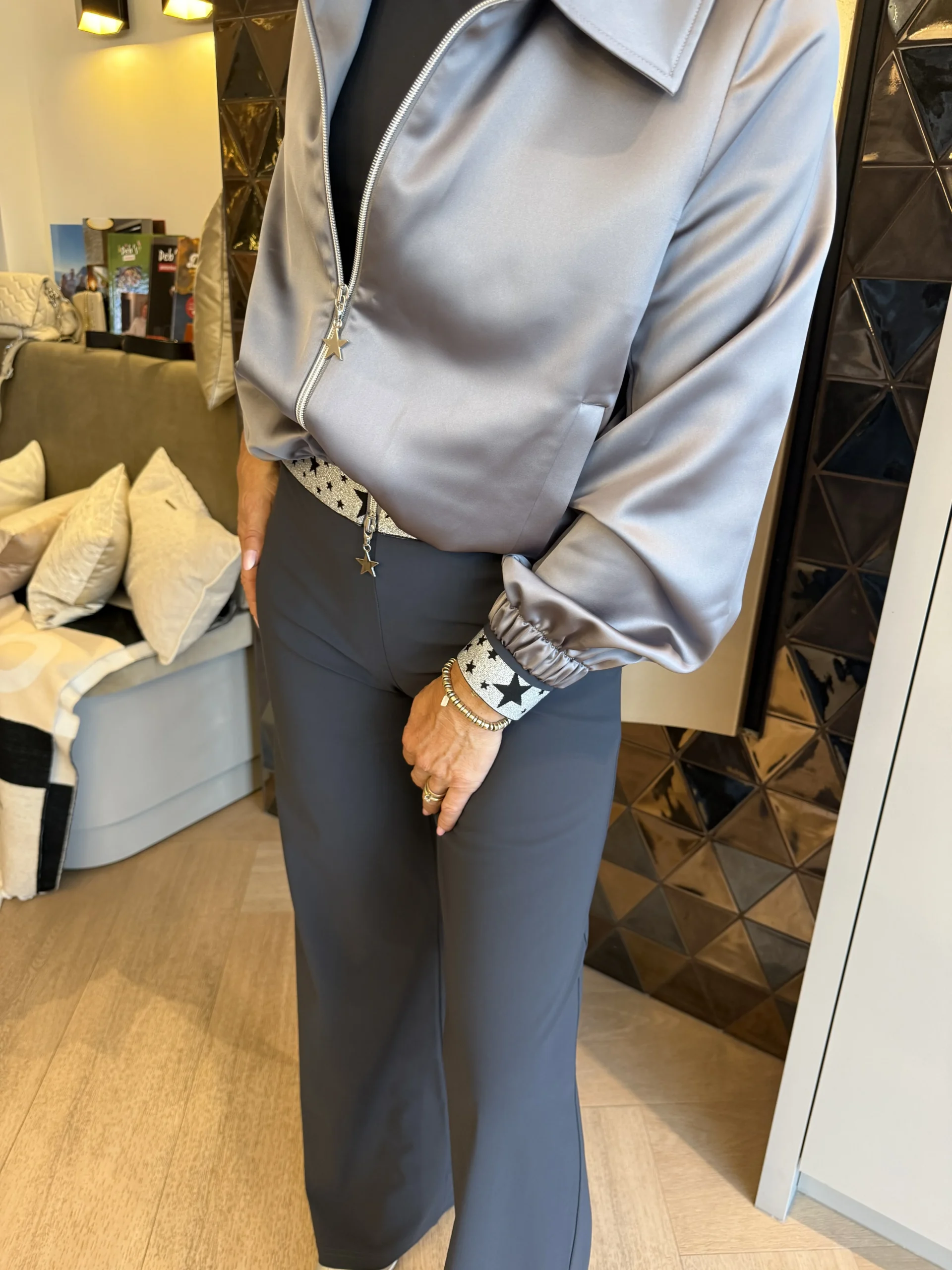 Bomberjack Satijn Venezie Ster | Grijs - Afbeelding 2