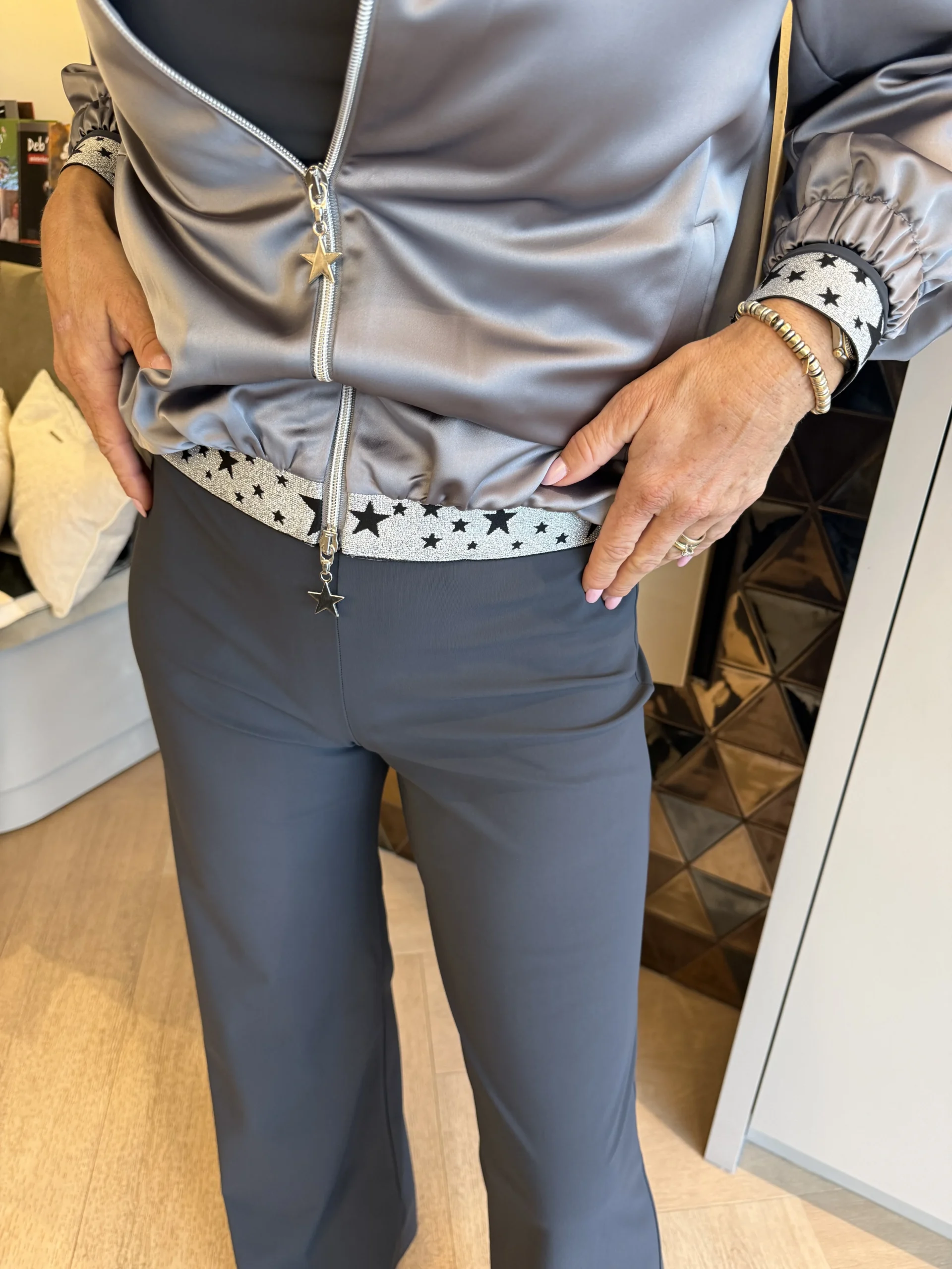 Bomberjack Satijn Venezie Ster | Grijs - Afbeelding 3