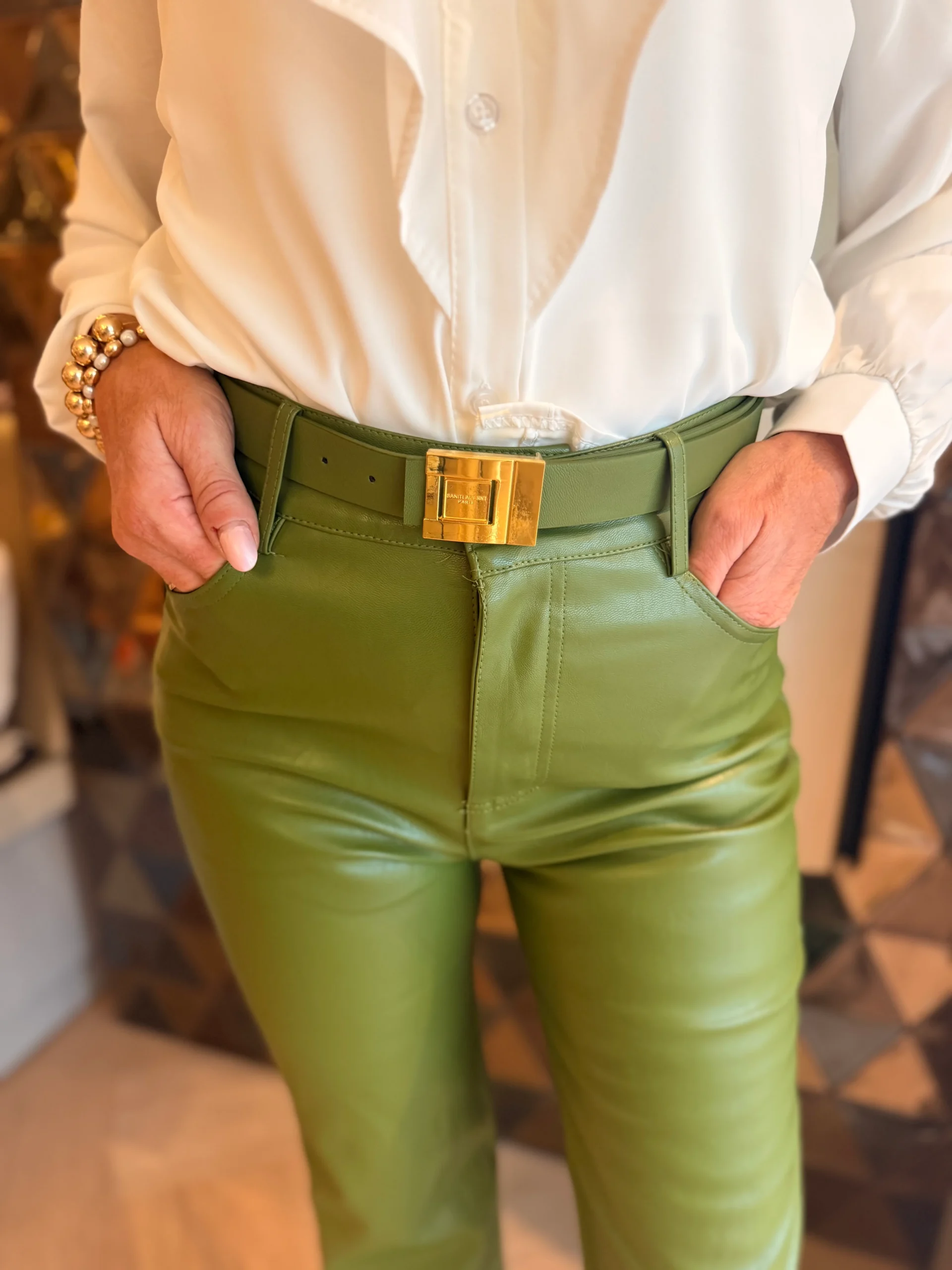 Straight Leg Leder Sterre | Pistache - Afbeelding 2