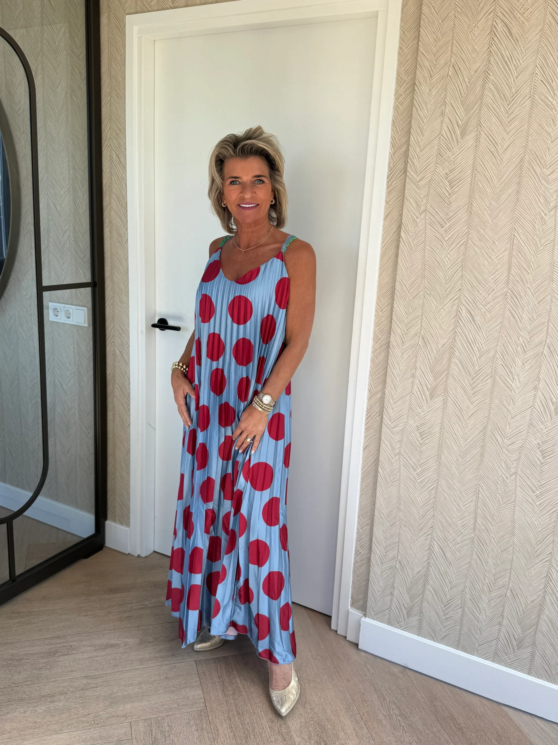 Jurk Dots | Lichtblauw/Rood